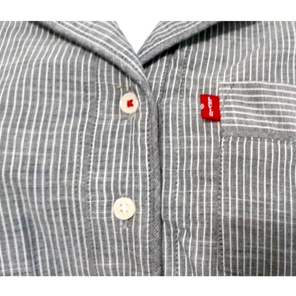 Levi's Women's Blue White Railroad Stripe Pajama Sleep Shirt - Picture 7 of 8